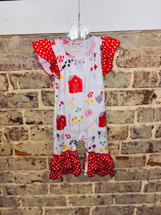 Girls Farm Polka Dot Romper
