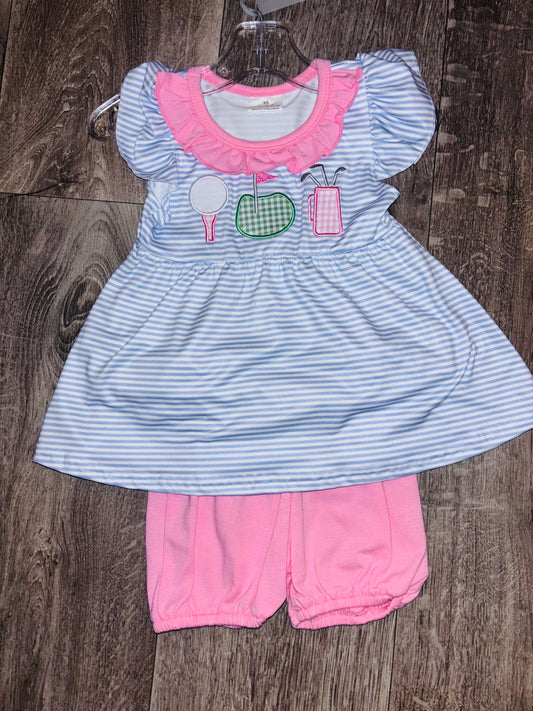 Girls Pink Collard Blue & White Striped Golf Set