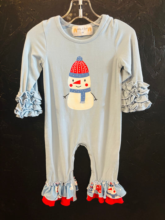 Snowman Printed Ruffled Romper