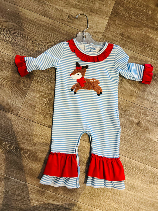 Striped Reindeer Romper