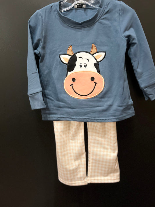 Boy Plaid Cow Set