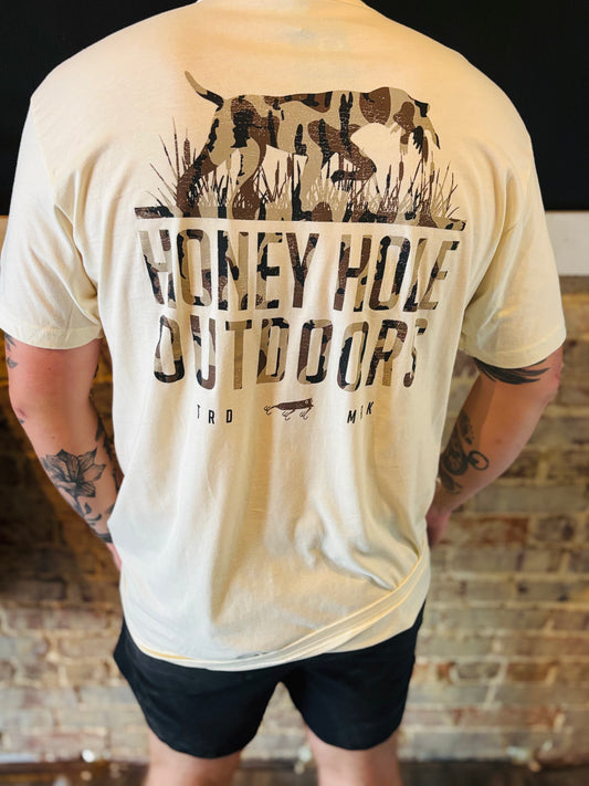 Honey Hole Duck Camo Dog Sand Tee