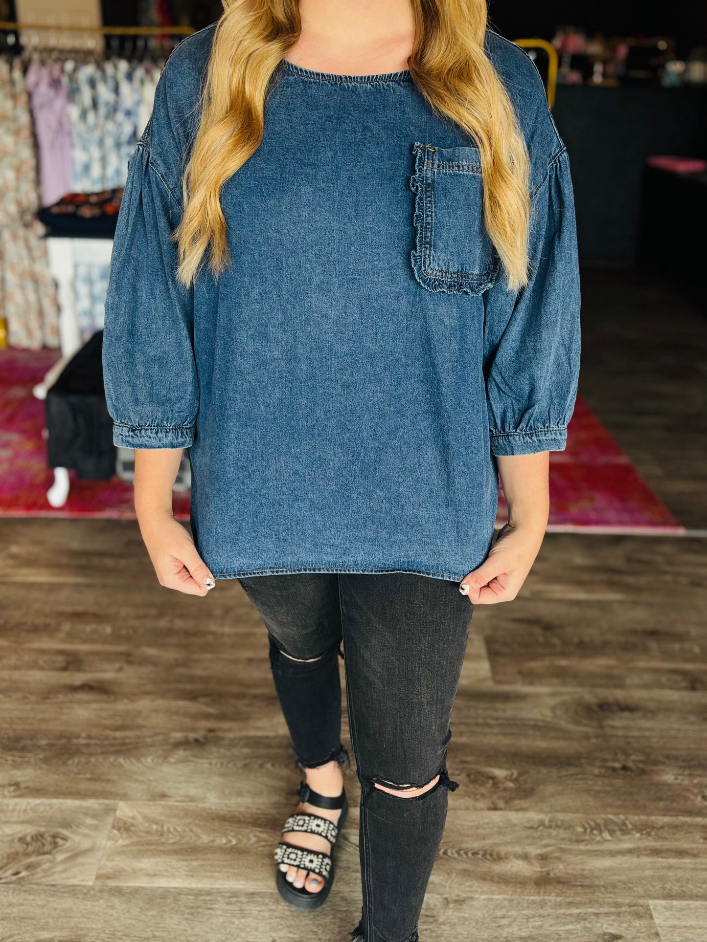 Denim Long Sleeve Top
