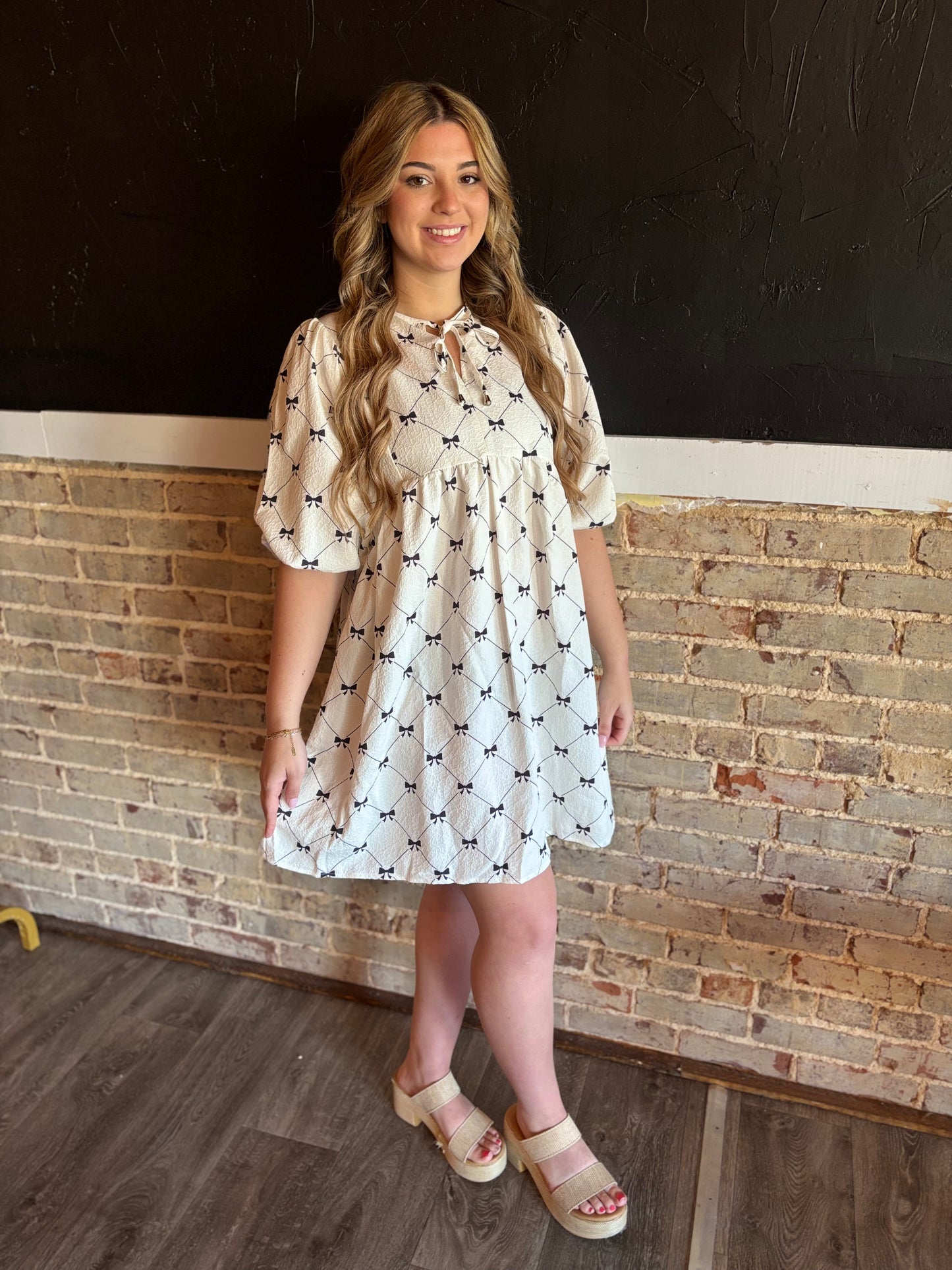 Bow Tie Puff Sleeve Dress
