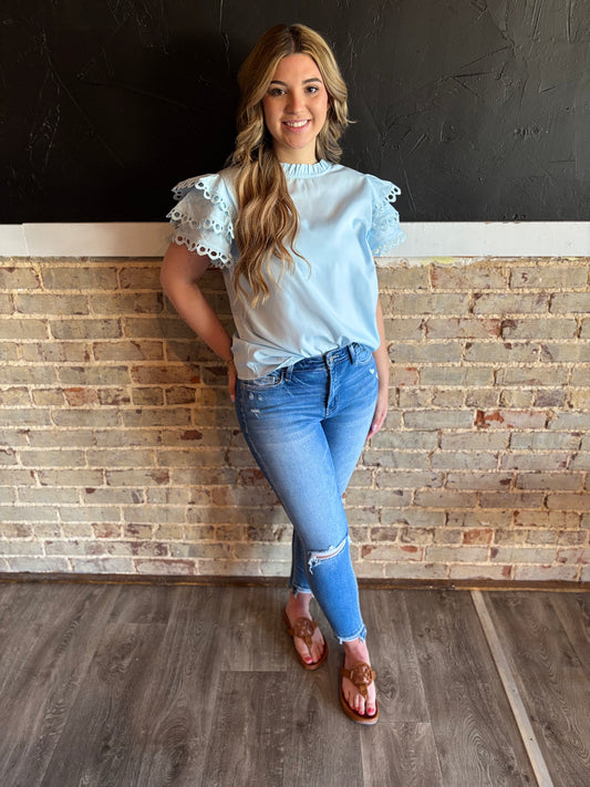 Light Blue Flirty Sleeved Blouse