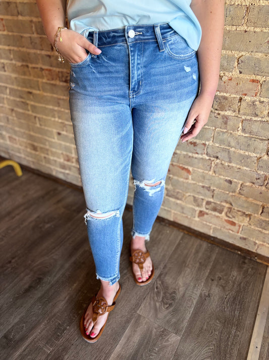 Vervet Rise Crop Contrast Panel Skinny Jeans