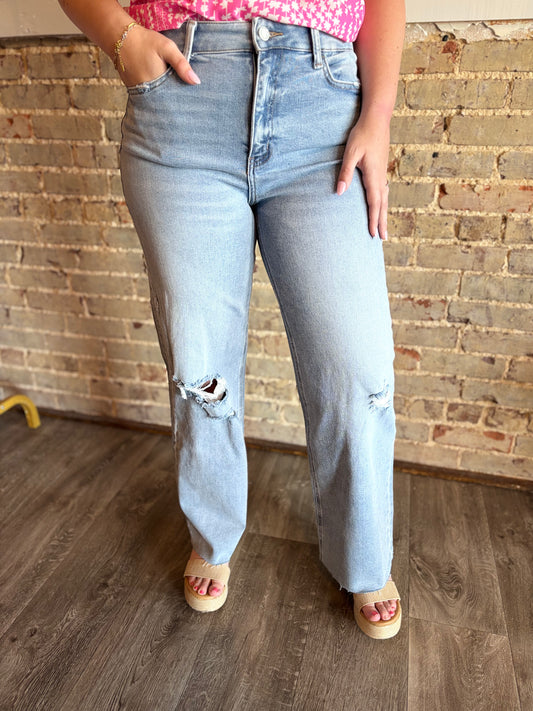Vervet High Rise Clean Cut Raw Hem Wide Leg Jeans