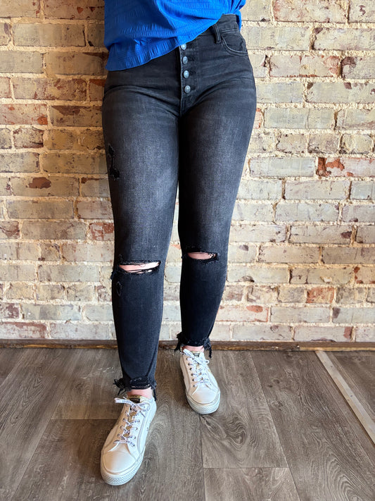 Vervet High Rise Button Skinny Jeans