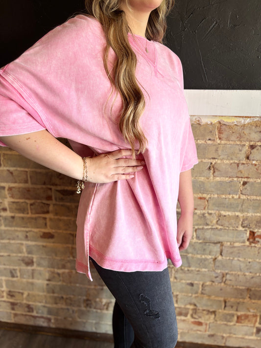 Mineral Wash Exposed Seam Oversized Top