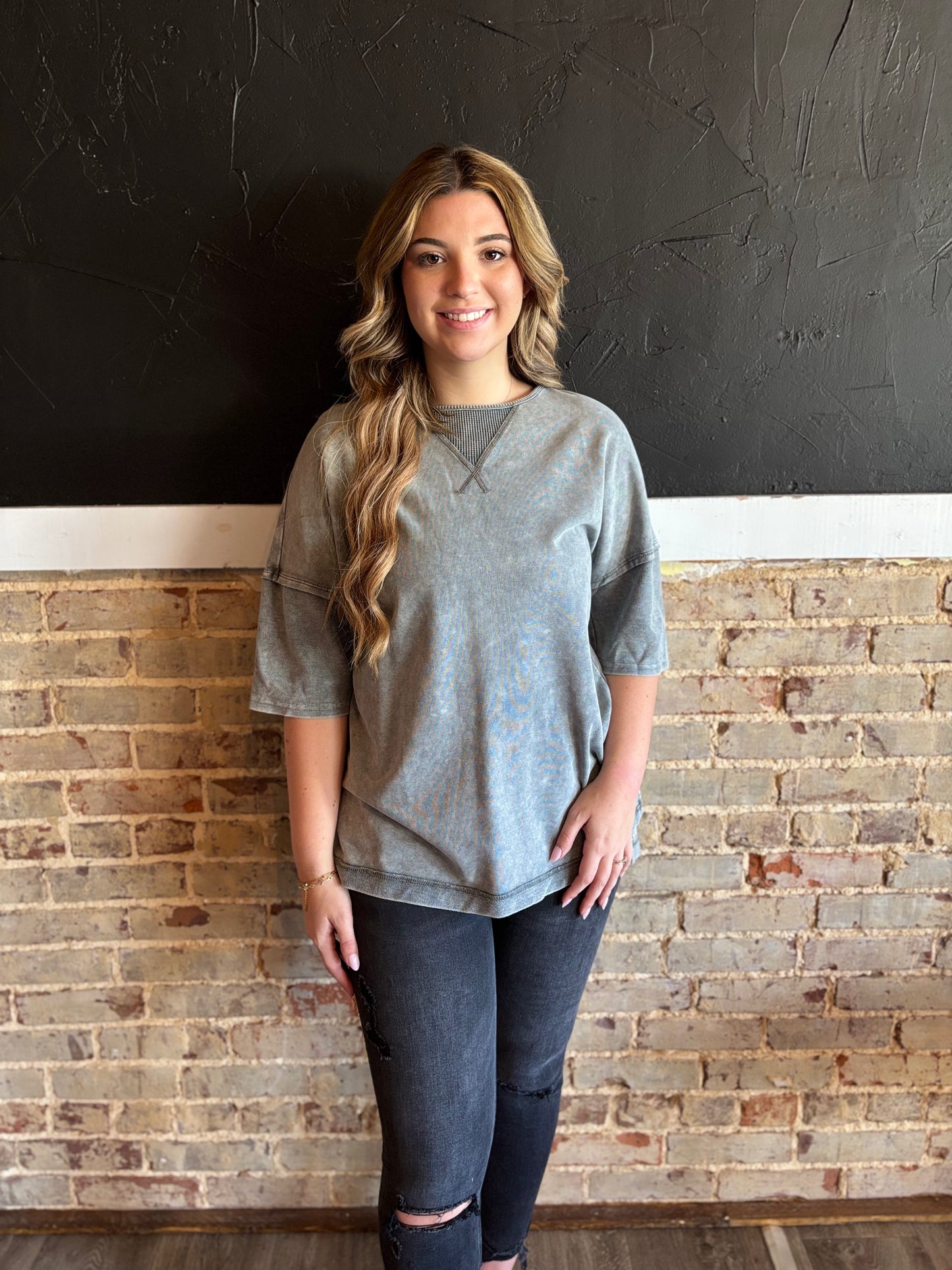 Mineral Wash Exposed Seam Oversized Top