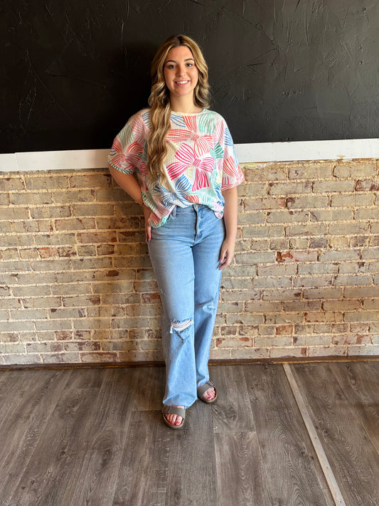 Multicolored Bow Short Sleeve Top